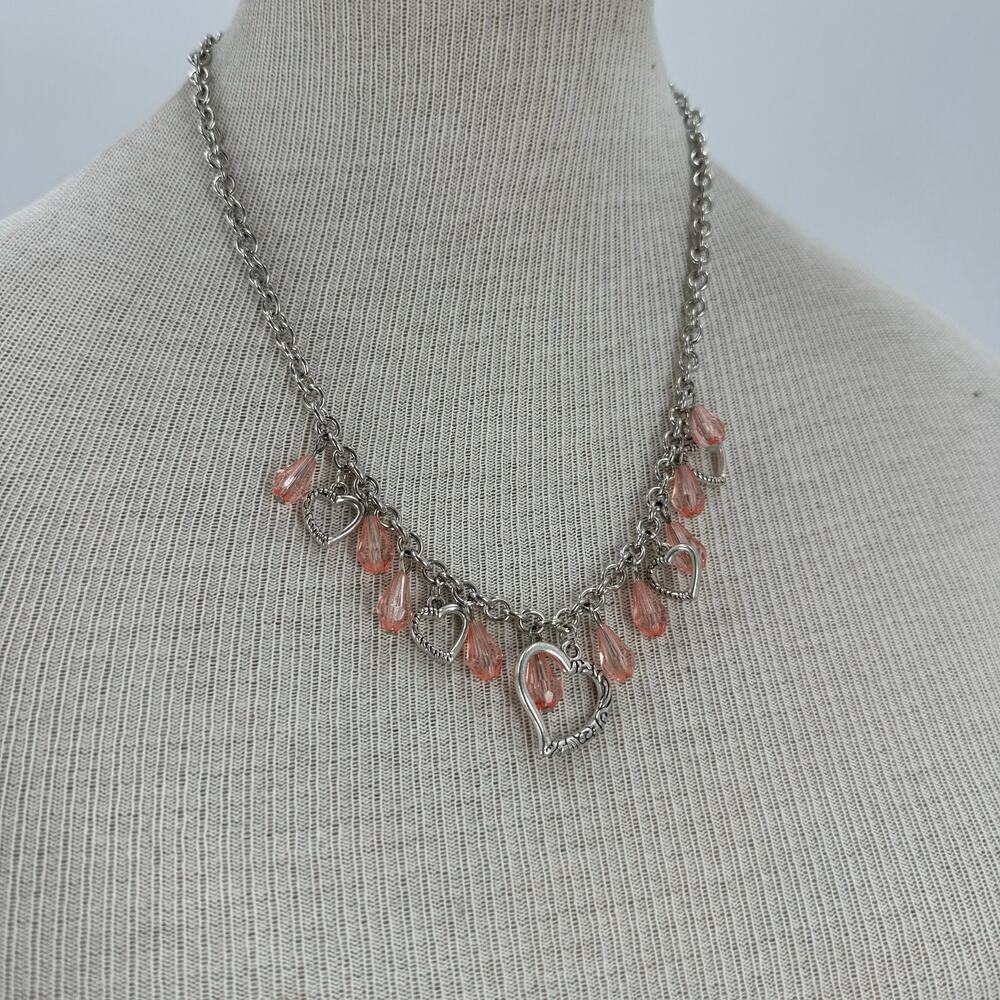 Pink and Silver Heart charm necklace